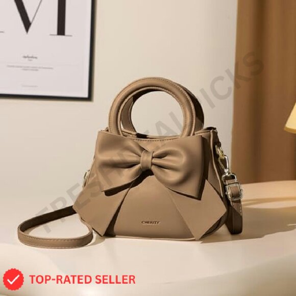 Vegan Leather Crossbody Bag Cute Bow Knot Chic Elegant Adjustable Strap - Picture 4 of 8